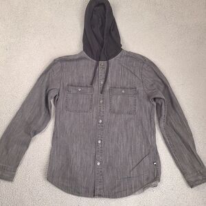 Edgar + Ash Shirt Mens Medium Button Up Hoodie Denim Chambray Streetwear Shacket